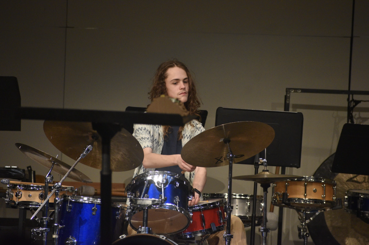 Cole Noah (10) stays focused while preforming. "I was nervous, but once we started playing ,everything came together," Noah said. 